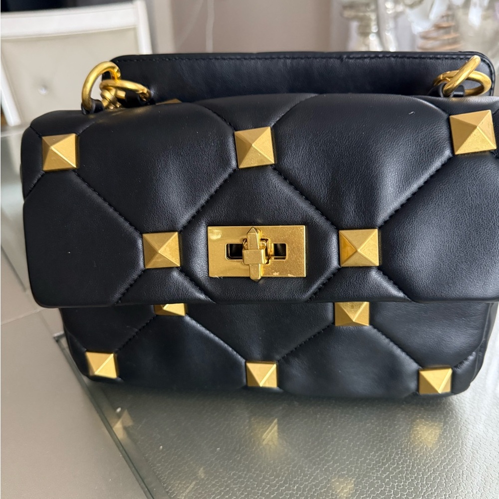 Chic Black and Gold Studded Crossbody Bag